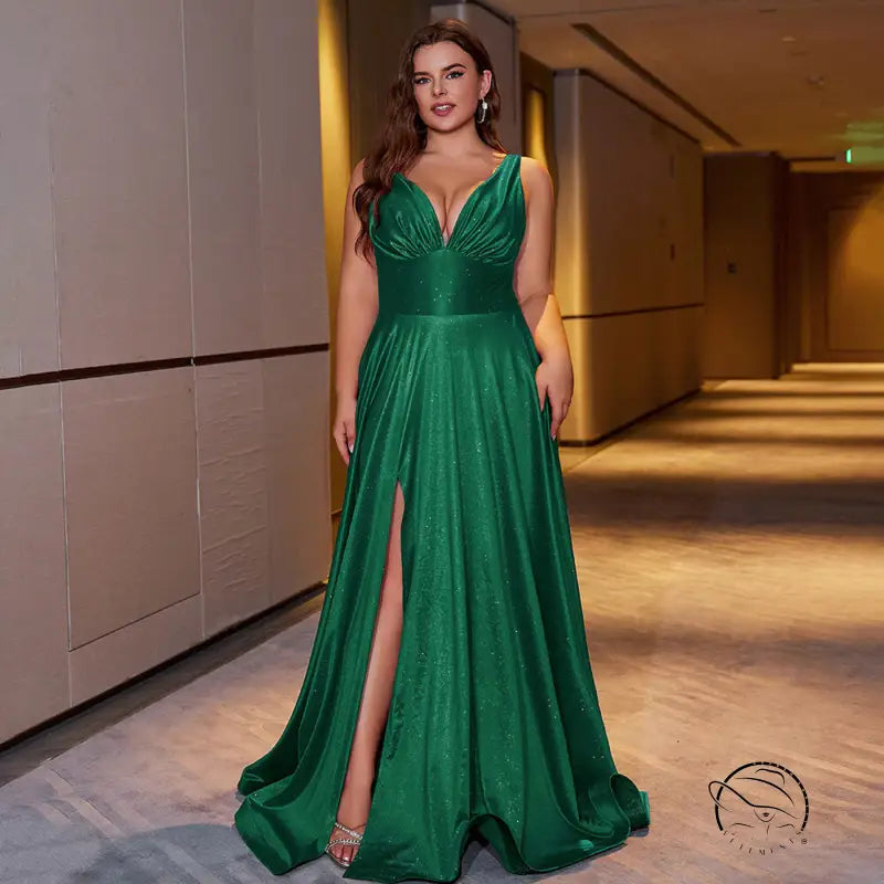 Elegant slim fit green evening gown party dress