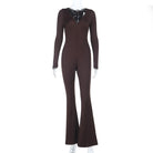 Sleek langry fashion jumpsuit in dark brown with lace-up neckline