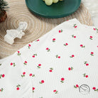 White ribbed langry cardigan with red rose embroidery