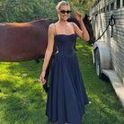 Navy blue spaghetti strap backless sling dress