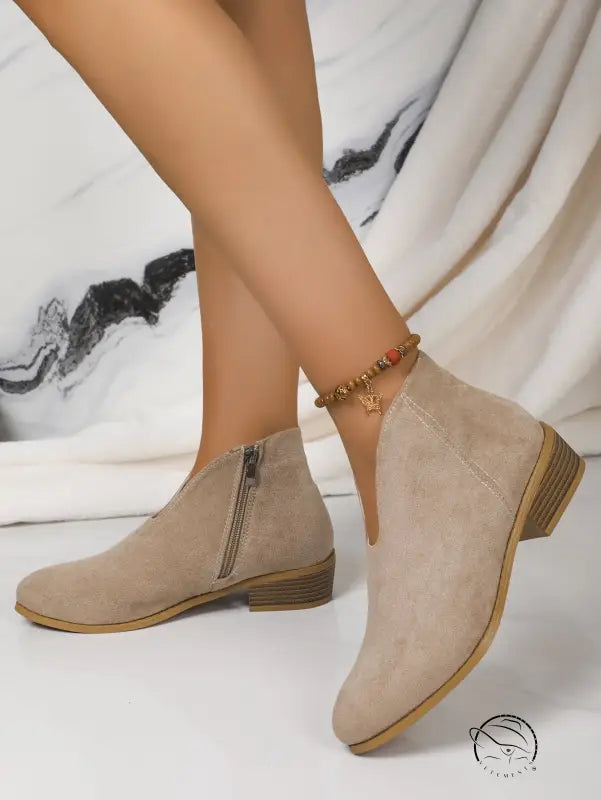 Beige suede ankle boots in Winter Cute Boot with free shipping