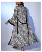 Langry black and white zebra print satin nightgown robe with high collar