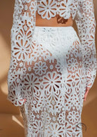 Slim fit hollow lace tops skirt two-piece set in white floral design