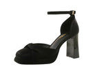 Langry fashion black satin Strap Super High Heel with gold buckle