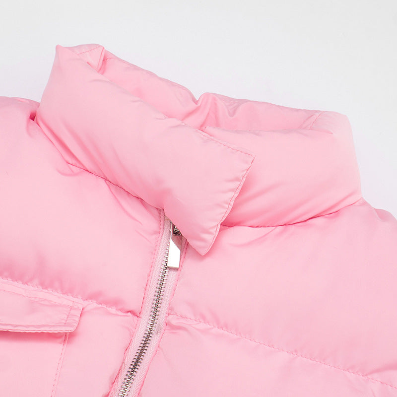 Pink Langry puffer vest with zipper pocket in fashion ملابس