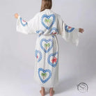White loose positioning printed cotton robe with heart palm trees and crabs