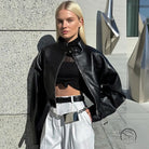 Fashionable langry faux leather matching jacket with silver hardware