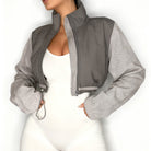 Elegant Langry gray silver cropped polar fleece jacket with zippers in fashion ملابس