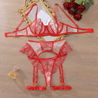 Red and white lace lingerie set with garter straps in the Beauty Back Push Up Underwear