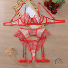Red and white lace beauty back push up underwear four piece set