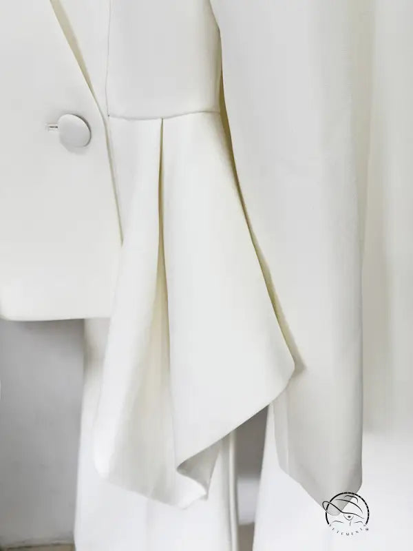 Langry fashion white asymmetrical pleated skirt with silver buttons in two-piece set