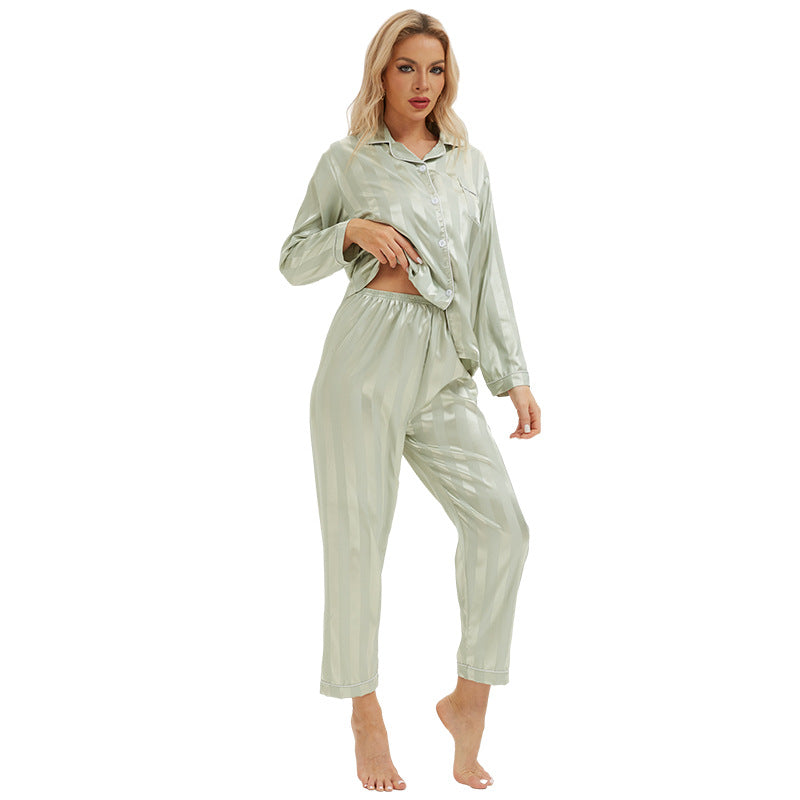 Sleek mint green langry fashion pajamas with bold stripes