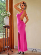 Backless pink thigh split sexy dress