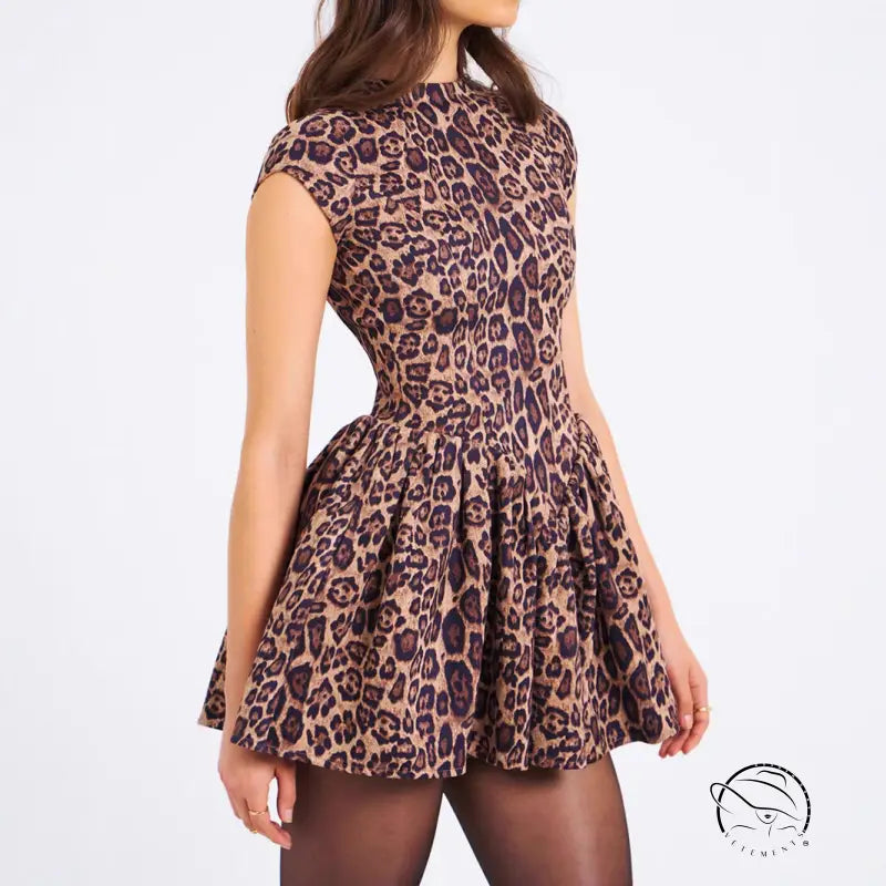 Fashion langry leopard print party dress with flared skirt