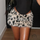 Langry fashion fluffy black and white leopard-print faux fur mini skirt