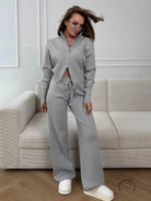 Langry fashion grey hoodie and sweatpants set with drawstrings, white sneakers