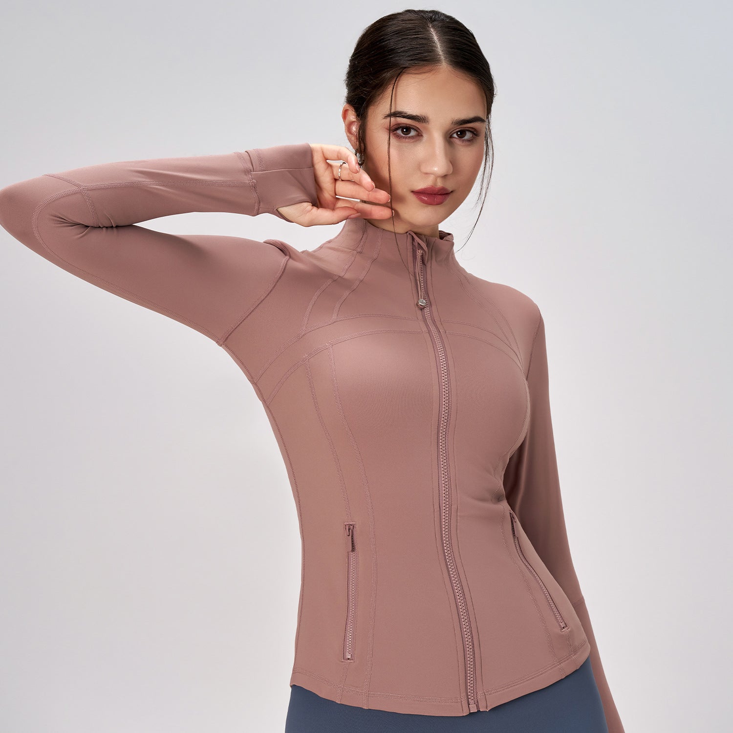 Winter Zipped Stand Collar Slim Fit Sports Outdoor Long Sleeve Yoga
