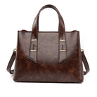 Langry fashion brown leather tote bag with silver hardware