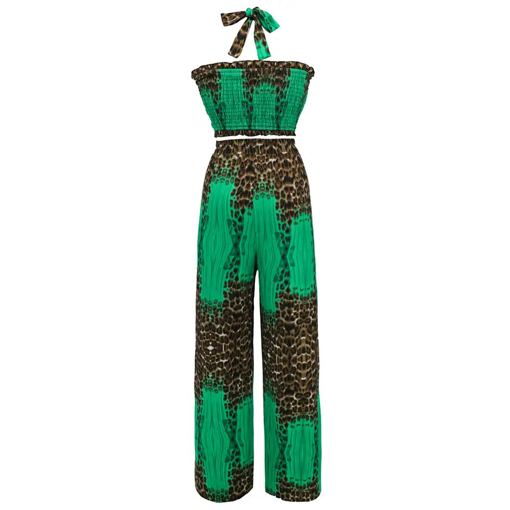 Elegant Animal Print Backless Halter Top for Summer Style