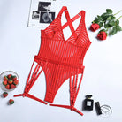 Hollow out Cutout Striped Cross Strap one Piece Lingerie Suit