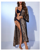 Langry leopard print satin nightgown with navy trim and black accents