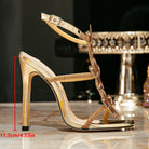 Langry Rhinestone Floral High Heels: Gold Sandals with Rhinestone Accents
