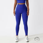 Royal blue high-waisted yoga pants with white sneakers, Langry fashion