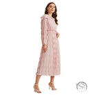 Pink French Sweet Lace Collar Long Sleeve Dress with Pleats