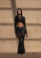 Slim fit hollow lace tops skirt two-piece set