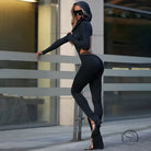 Elegant langry fashion black hooded jumpsuit with leggings and sandals