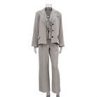 Sleek taupe long sleeve blazer set with wide-leg trousers for office fashion