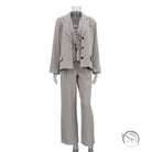 Sleek taupe long sleeve blazer set with tailored wide-leg trousers
