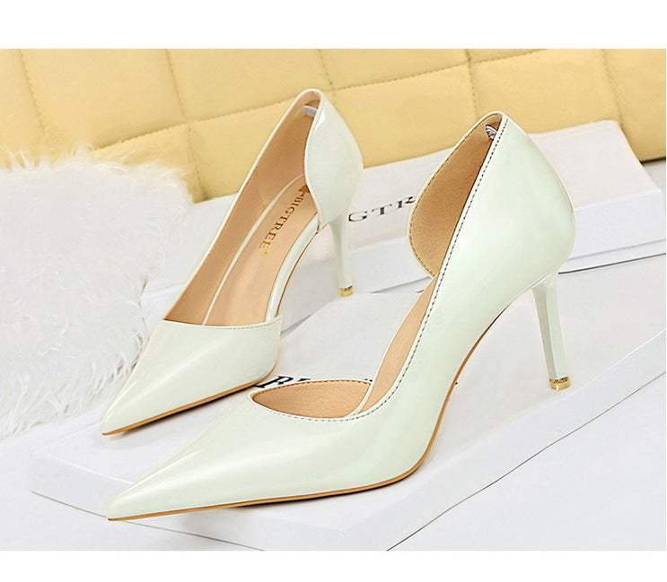 Shiny Patent Leather Side Hollow out High Heels