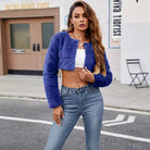 Vibrant royal blue faux fur cropped jacket in Langry fashion