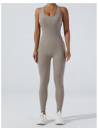 Sleek langry taupe yoga one-piece jumpsuit with racerback design