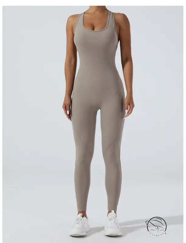 Langry taupe yoga one-piece jumpsuit in fashion ملابس