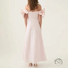 Graceful tube pink maxi dress with off-the-shoulder floral accents