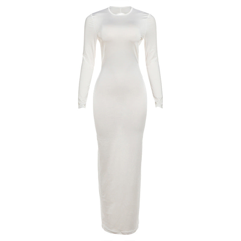 Elegant langry slim fit backless fashion dress in white