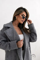 Gray woolen collared coat in Langry fashion style