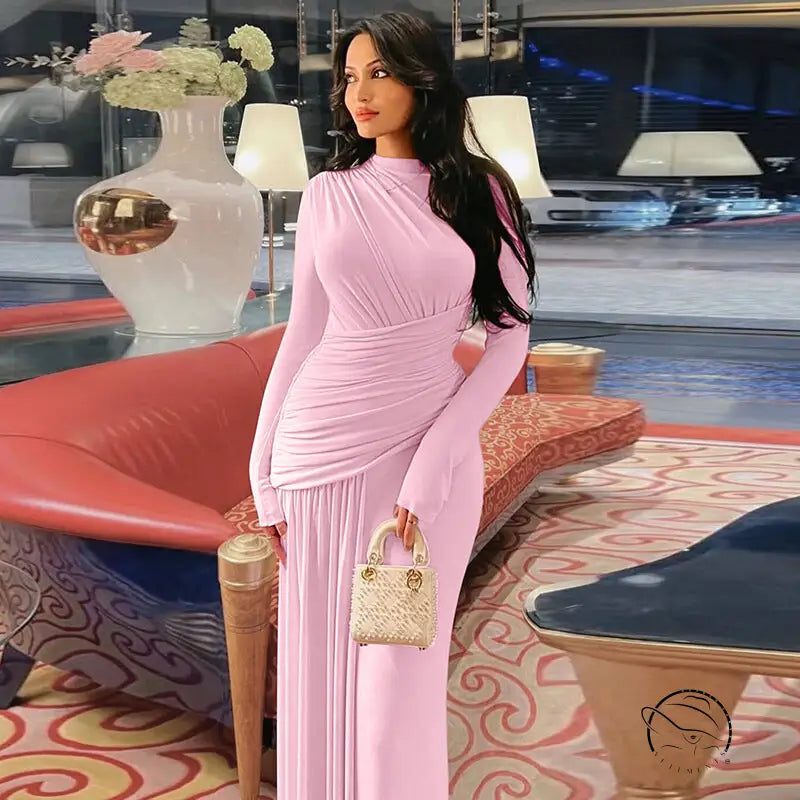 Elegant Slim Pleated Zipper Dress