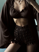 Pleated Satin Comfortable Shorts Cardigan Pajamas Three Piece Sets