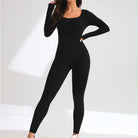 Black langry fashion ملابس: form-fitting yoga bodysuit with square neckline