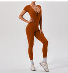 Langry rust-orange yoga fitness one-piece bodysuit with v-neck