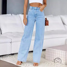 Light wash high-waisted women stretchy wide leg denim trousers