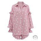 Pink heart-print ruffled pajamas set in cotton langry fashion