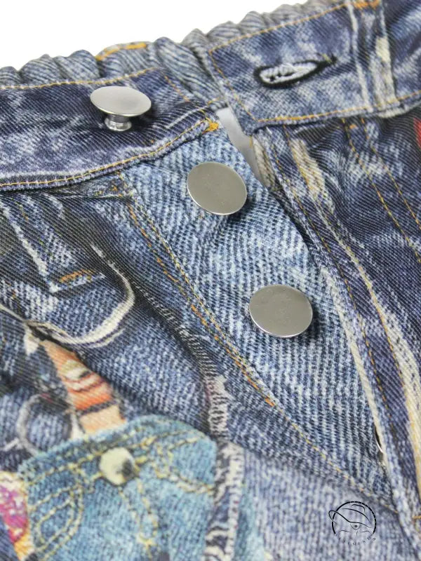 Casual dirty denim pants with silver metal buttons