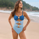 Blue and light blue cut-out Comfy One Piece Swimsuit for stylish summer fashion ملابس