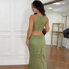 Crocheted green two-piece dress from Langry, perfect for summer fashion ملابس