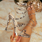 Langry fashion snake print high heel strappy sandals with metallic accents