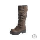 Waste Soil Brown Wrinkle High Tube Pile Long Boots